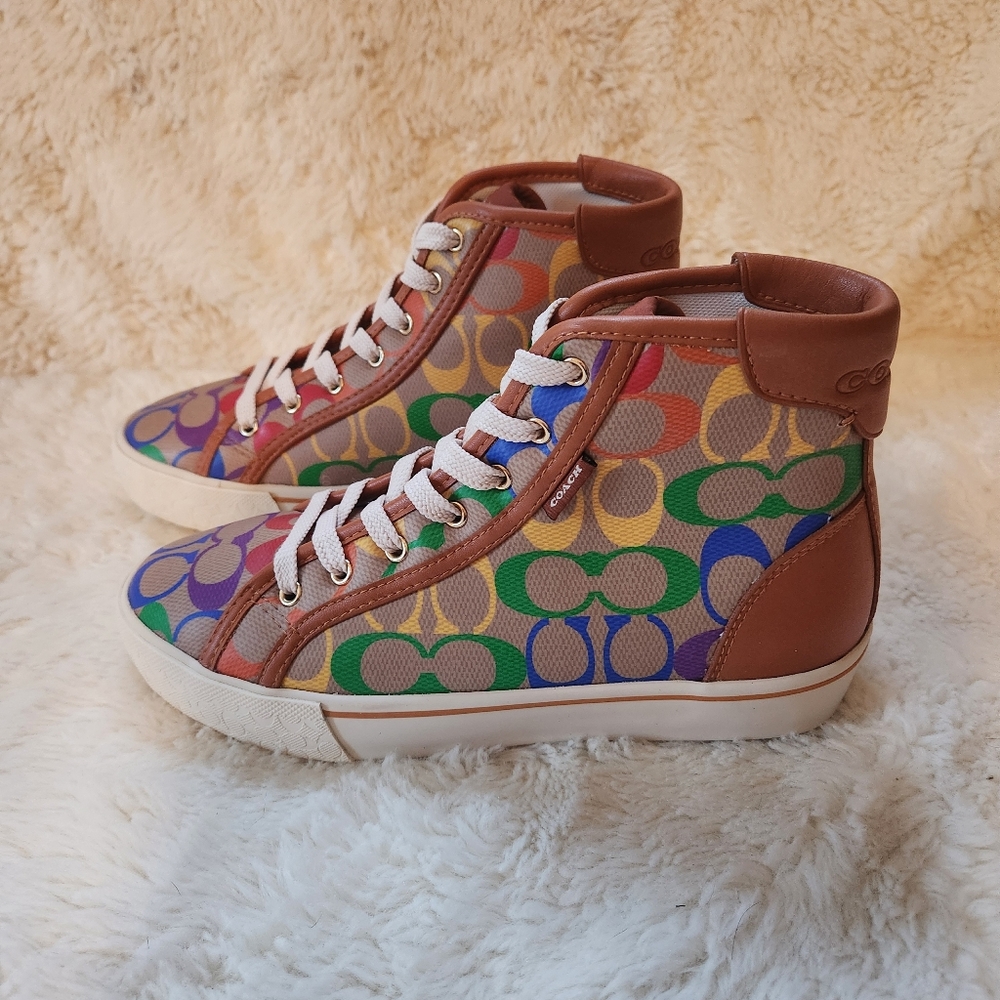 Coach CitySole Rainbow High Top Platform Sneakers Pride NIB 6.5B Luxury Vibrant